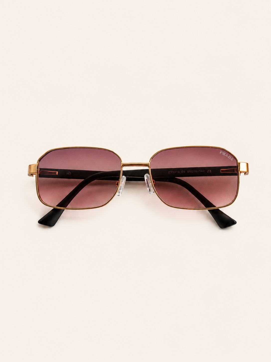 Luxe Slim Rectangle Sunglasses – Rose Gradient Lenses | Premium Gold Metal Frame